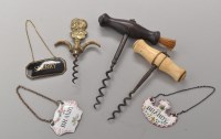 Lot 467 - A Victorian corkscrew with bone handle; a...