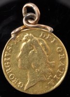 Lot 609 - George II Guinea, Young Head 1733, with mount...