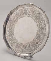 Lot 687 - A Georgian silver salver, hallmarks worn,...