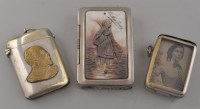 Lot 798 - A silver plated and mother-of-pearl vesta case,...