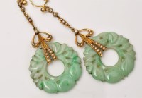 Lot 862 - A pair of Edwardian carved jade and seed pearl...