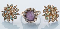 Lot 871 - An amethyst and opal cluster ring, the oval...