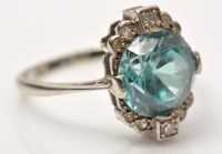 Lot 873 - An Art Deco blue zircon and diamond ring, the...