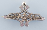 Lot 955 - An Edwardian diamond, pearl and enamel brooch,...