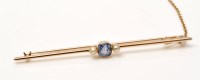 Lot 970 - A sapphire and pearl bar brooch, the circular...