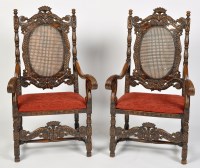 Lot 1195 - A pair of Victorian carved oak Jacobean style...