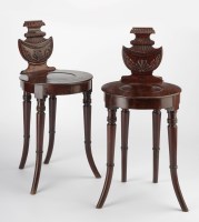 Lot 1237 - A pair of Regency mahogany hall chairs, the...