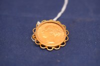 Lot 33 - A Victorian 1885 gold sovereign set in 9ct....