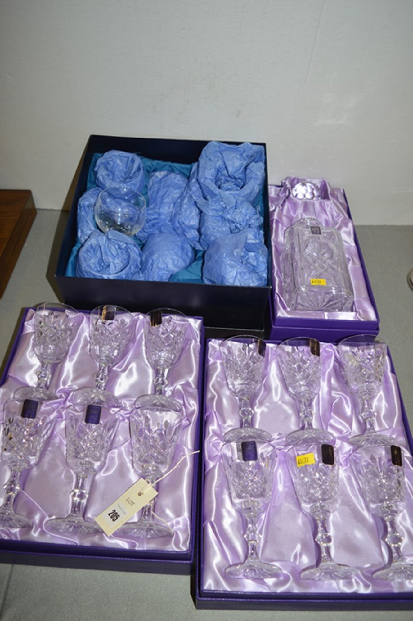 Lot 205 Edinburgh cut crystal decanter; port glasses;