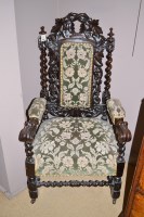 Lot 698 - A stained oak Jacobean style occasional chair,...