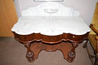Lot 736 - A Victorian marble top mahogany washstand,...