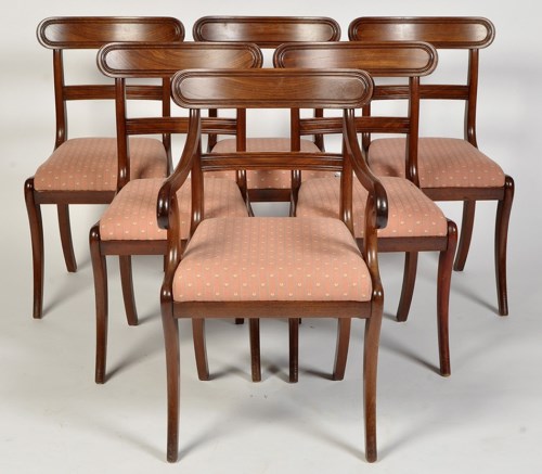 Lot 725 - A set of six Regency mahogany dining chairs,...