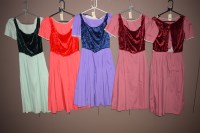 Lot 1035 - Five matching theatre dresses, in pink, red,...