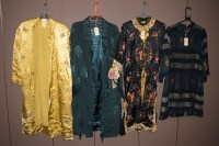 Lot 1042 - Two kimonos in gold and black with embroidered...