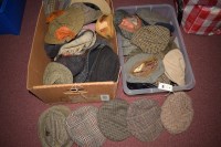 Lot 1087 - Two boxes of tweed caps and hats, by various...