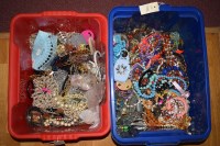 Lot 1096 - Two boxes of assorted costume jewellery.