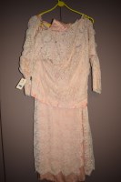 Lot 1248 - A pink silk top, skirt and belt, the lace...