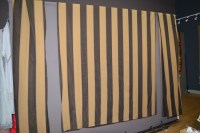 Lot 1324 - Two pairs of curtains in gold and brown stripe...