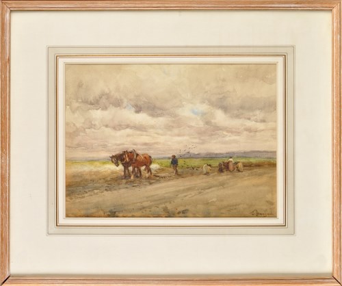 Lot 82 - John Atkinson (1863-1924) A HORSE DRAWN HARROW...