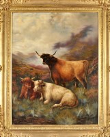 Lot 281 - J*** Henry (19th Century) HIGHLAND CATTLE ON A...