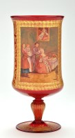 Lot 313 - Large Venetian ruby glass goblet, gilded and...