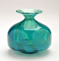 Lot 315 - Mdina green and turquoise glass squat vase,...