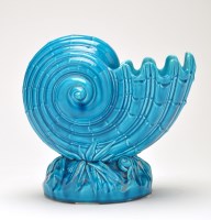 Lot 327 - Minton turquoise glaze nautilus shell vase, on...