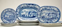 Lot 337 - Nine blue and white 'Chinoiserie' serving...