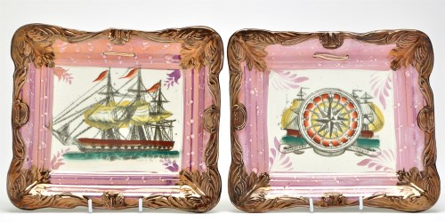 Lot 342 - Two Pearlware 'Marine' wall plaques, printed...