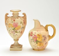 Lot 345 - Royal Worcester blush ivory jug, painted with...