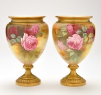 Lot 362 - Pair of Royal Worcester vases, painted with...