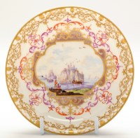 Lot 373 - Meissen saucer, painted with sailing vessels...