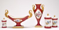 Lot 384 - Bavarian Porcelain suite, with red ground and...