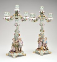 Lot 386 - Pair of Meissen candelabra, each with four...