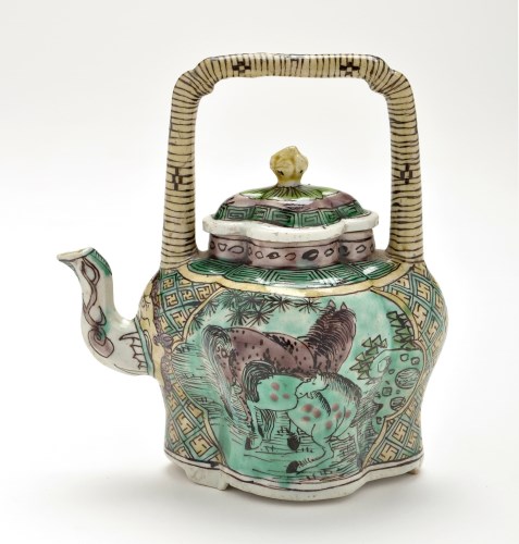 Lot 403 - Chinese Famille Verte biscuit wine pot and...