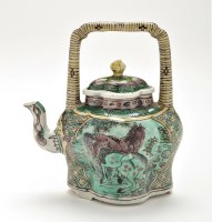 Lot 403 - Chinese Famille Verte biscuit wine pot and...