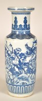 Lot 409 - Chinese blue and white Rouleau vase, the sides...