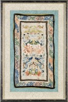 Lot 415 - Chinese embroidered panel, with flowers and...