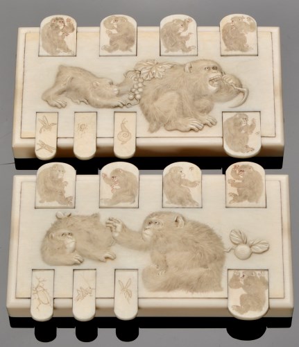 Lot 425 - Pair of Japanese ivory Bezique markers, each...