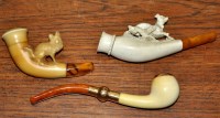 Lot 509 - Three early 20th Century Meerschaum pipes, to...