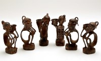 Lot 524 - A set of six 20th Century Benin bronze figural...