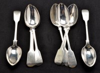 Lot 611 - Four George III dessert spoons, probably by...