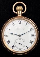 Lot 699 - A gentleman's 9ct. gold open faced pocket...