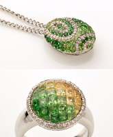 Lot 822 - A tsavorite, yellow sapphire and diamond ring,...