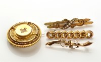 Lot 840 - Four gold brooches, to include: an Etruscan...