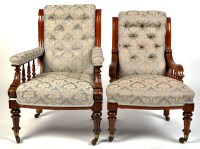 Lot 1002 - A Victorian walnut open armchair with buttoned...