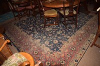 Lot 758 - An antique Mahal carpet, the blue field with...