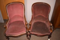 Lot 816 - Two similar Victorian easy chairs with shaped...