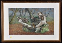 Lot 88 - G*** Wright - an owl on a tree stump, signed,...