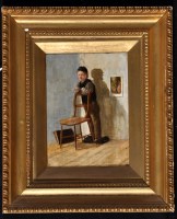 Lot 182 - George Oyston - a boy leaning against a chair,...